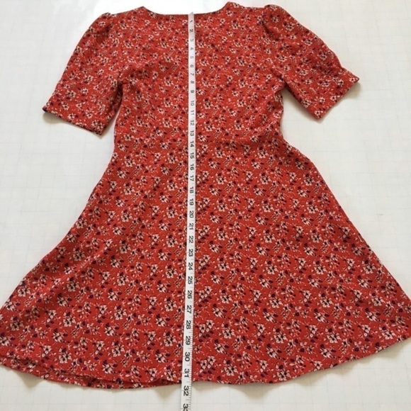 Speechless Boho Orange Floral V-neck short Puff Sleeve A-line Mini Dress - Picture 12 of 16